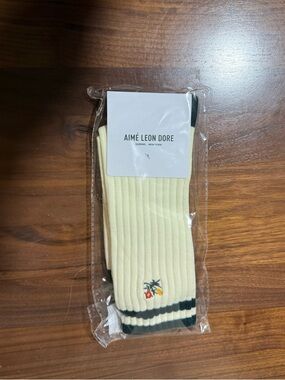 Aime Leon Dore ALD Striped Floral Crest Varsity Crew Sock in Pine Grove SS25